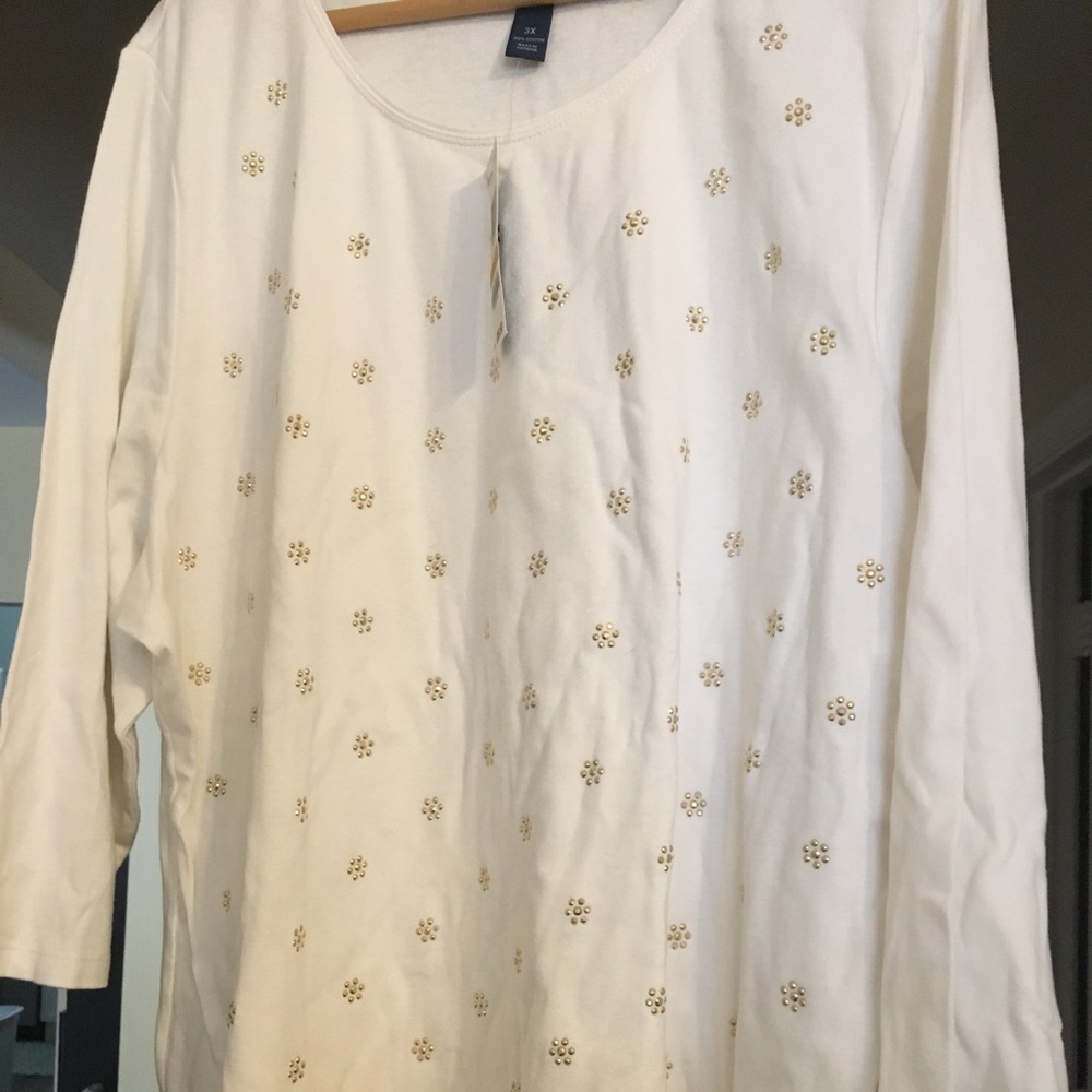 Karen Scott Women cotton top - winter white -  3X